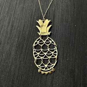 Vintage articulated Pineapple Pendant Gold Tone Cable Chain adjustable 40" Chain